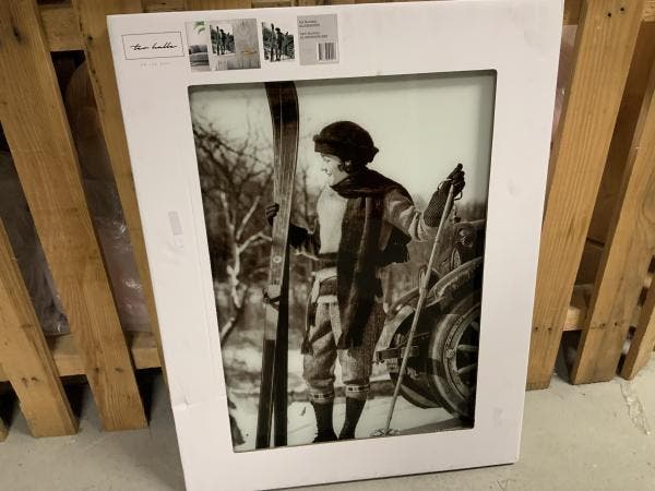 Veiling - Retro glas schilderij 60x80 ski stok dame, Huis en Inrichting, Woonaccessoires | Wanddecoraties