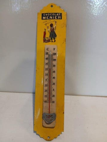 Chocolat Menier - Emaille deurpostbord met thermometer -