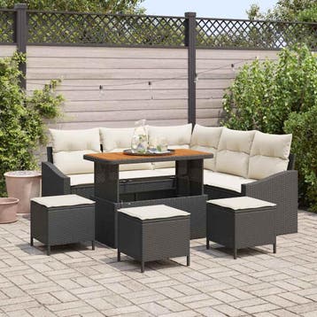 vidaXL Tuinbank Set 9 st Zwart poly rattan, Verzenden, Nieuw