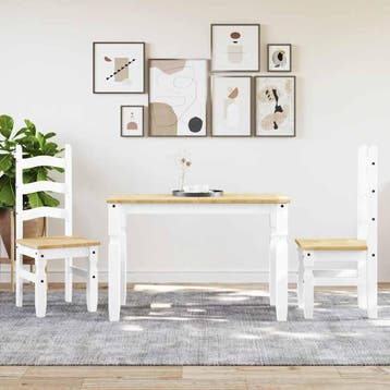vidaXL 3-delige Eethoek PANAMA massief grenenhout wit, Huis en Inrichting, Complete eetkamers, Verzenden, Nieuw