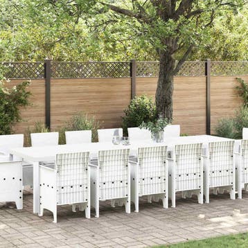 vidaXL Tuin Eettafel Set 15 st Wit Polt riet, Verzenden, Nieuw