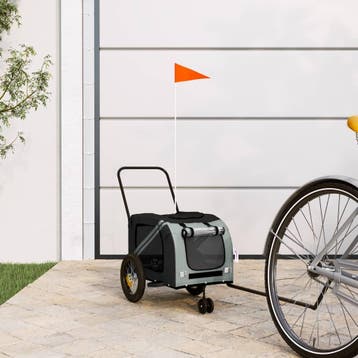 vidaXL Hondenfietstrailer oxford stof en ijzer grijs en, Verzenden