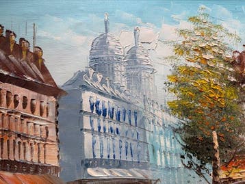 Claude Venard ( 1959- ) - Rue animée sous le Sacré-Cœur