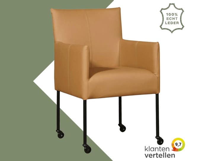 Leren eetkamerstoel Desire - Toledo Camel (bruin) - Poten, Maison & Meubles, Chaises, Enlèvement ou Envoi