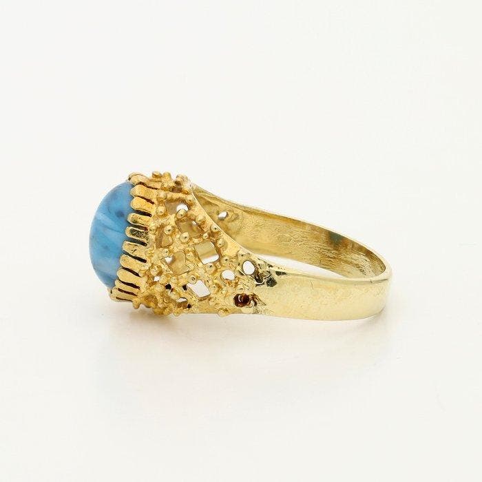 Bague - 18 carats Or jaune - 1.59ct. tw. Turquoise, Handtassen en Accessoires, Ringen