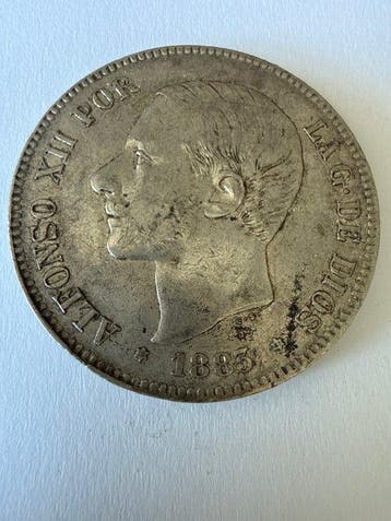 Spanje. Alfonso XII. 5 Pesetas 1883*83 MSM (Zonder