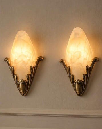 Faguerlamp - Wandlamp (2) - Messing, Glas - Vintage