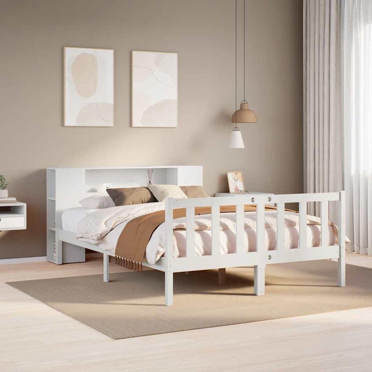 vidaXL Bed met boekenkast zonder matras grenenhout wit, Maison & Meubles, Chambre à coucher | Lits, Envoi