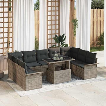 vidaXL Tuinbank Set 10 st Grijs Poly rattan, Verzenden, Nieuw