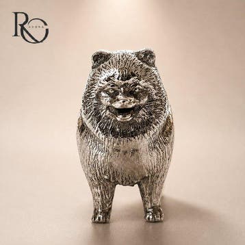 Personnage miniature - Massief zilveren Hond Pomeriaan, Antiek en Kunst