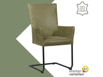 Leren eetkamerstoel Dry met armleuning - Vintage Olive, Huis en Inrichting, Stoelen, Overige kleuren, Nieuw, Leer, Ophalen of Verzenden