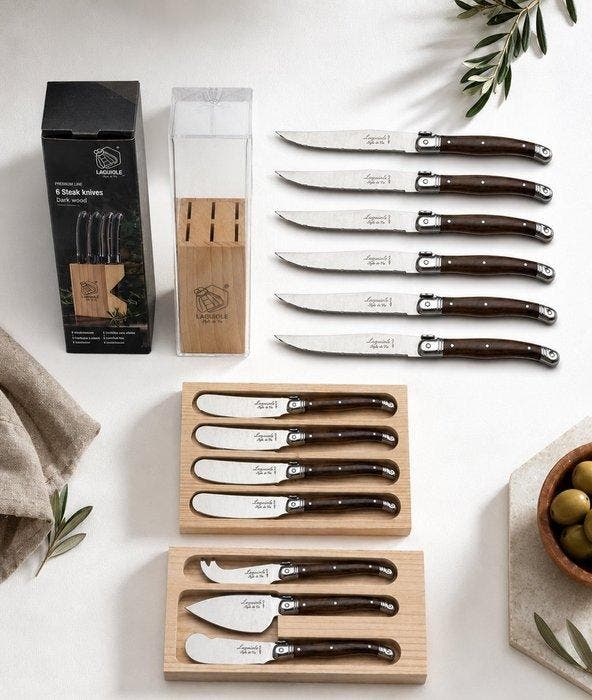 Laguiole - 13x piece Dark Brown - Steak knives (6x) - Butter, Antiek en Kunst, Antiek | Keukengerei