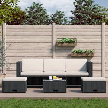 vidaXL 4-delige Loungeset met kussens poly rattan zwart, Tuin en Terras, Verzenden, Nieuw, Loungeset