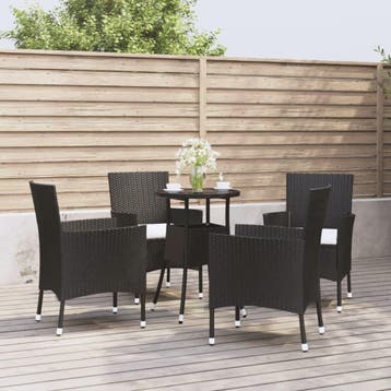 vidaXL 5-delige Bistroset met kussens poly rattan zwart, Verzenden, Nieuw