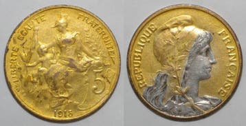 France Gadoury 165 5 Centimes 1915 Type Dupuis Essai Bijo..., Verzenden