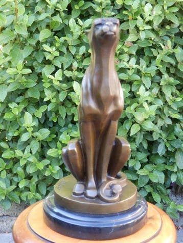 sculptuur, Zeer grote bronzen Art Deco Jaguar (XXL) 30 cm -