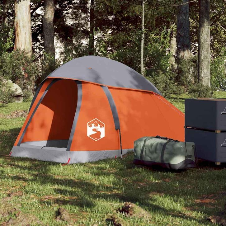 vidaXL Koepeltent 1-persoons waterdicht grijs en oranje, Caravans en Kamperen, Tenten, Nieuw, Verzenden
