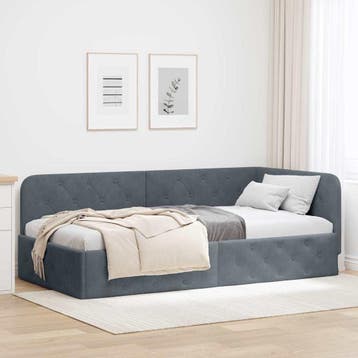 vidaXL Hoek Bed Frame Donkergrijs 90 x 200 cm Fluweel, Verzenden