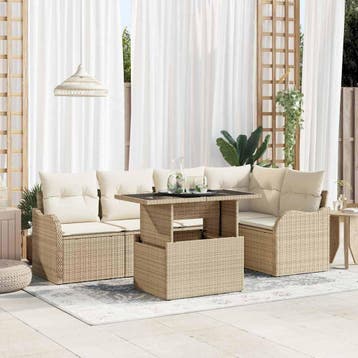 vidaXL Tuinbank Set met kussen met kussen 6 pcs Beige Poly, Verzenden