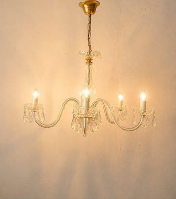 Lampe - Lustre en cristal et laiton à 5 lumières, style