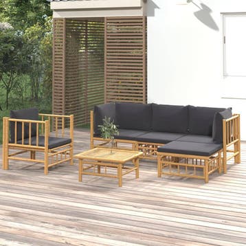 vidaXL 6-delige Loungeset met kussens bamboe donkergrijs, Verzenden, Loungeset