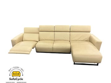 Hoekzetel beige in echt leder, hoek R met elektrische relax, Verzenden, Nieuw
