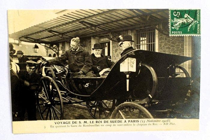 Zweden, Mocka - Koningin Victoria, De Koning in Parijs 1908,, Verzamelen, Postkaarten | Buitenland