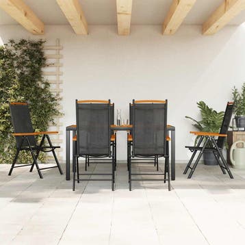 vidaXL 7-delige Tuinset aluminium zwart en bruin, Verzenden, Nieuw, Tuinset