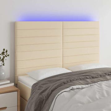 vidaXL Hoofdbord LED 144x5x118/128 cm stof crèmekleurig, Verzenden