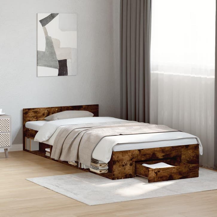 vidaXL Bedframe met lade bewerkt hout gerookt eikenkleurig, Huis en Inrichting, Slaapkamer | Bedden, Nieuw, Verzenden
