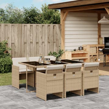 vidaXL 7-delige Tuinset met kussens poly rattan beige, Verzenden, Nieuw, Tuinset