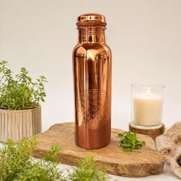 Puur koperen fles flower of life zijde finish 950 ml, Sport en Fitness, Ophalen of Verzenden, Nieuw