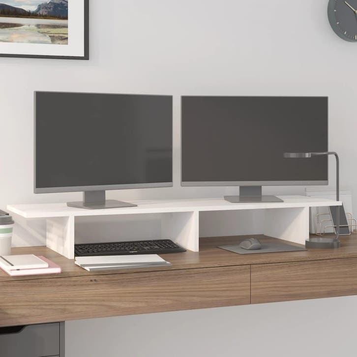 vidaXL Monitorstandaard 100x27x15 cm massief grenenhout wit, Computers en Software, Overige Computers en Software, Nieuw, Verzenden