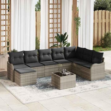 vidaXL Tuinbank Set 9 st Lichtgrijs poly rattan, Verzenden, Nieuw