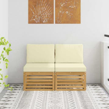 vidaXL 2 Stuk Buiten Midden Sofa Massief Acacia Hout Wit, Verzenden, Nieuw