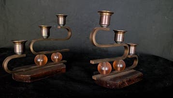 Kaarsenhouder Paar kandelaars / Art Deco-kroonluchters met 3