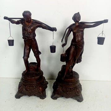 Sculpture, Le Porteur deau & La Porteuse deau - 40 cm -