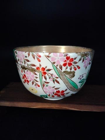 Japanse Kyo-yaki Matcha-Chawan (theekom) - Ninsei-stijl met