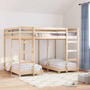 vidaXL Drievoudig Stapelbedframe Bruin 140 x 200 cm Massief, Verzenden, Nieuw