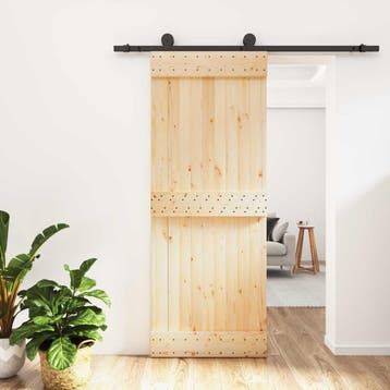 vidaXL Schuifdeur Naturel en Zwart 80 x 210 cm Massief Pine, Verzenden