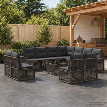 vidaXL Tuinbank Set 12 st Grijs poly rattan, Verzenden, Nieuw