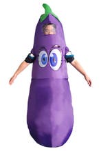 KIMU® Opblaas Kostuum Aubergine Pak Opblaasbaar Pak Aubergin, Ophalen of Verzenden, Nieuw