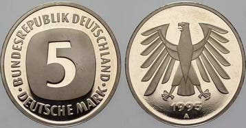5 duitse Mark 1995 A 5 Mark Kursmunten Bondsrepubliek Dui..., Verzenden
