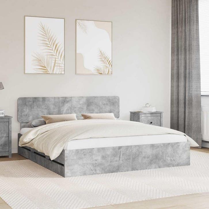 vidaXL Bedframe met lade Beton Grijs 180 x 200 cm, Huis en Inrichting, Slaapkamer | Bedden, Nieuw, Verzenden