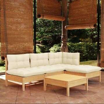 vidaXL 5-delige Loungeset met crèmekleurige kussens, Verzenden, Loungeset