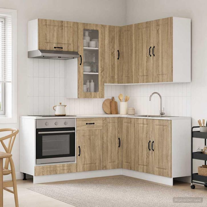 vidaXL Keukenblok KALMAR 8 pcs Sonoma Eiken Bewerkt hout, Huis en Inrichting, Kasten | Overige, Nieuw, Verzenden