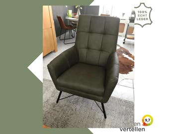 Leren fauteuil volledig gestoffeerd - met hoge rug - groen, Huis en Inrichting, Ophalen of Verzenden, Nieuw