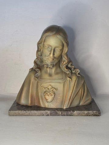 G. Marlon - Statue, Jezus op marmeren voet - 28 cm - Plâtre