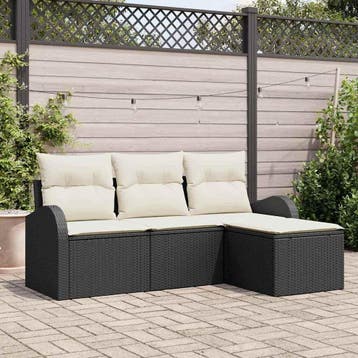 vidaXL Tuinbank Set Zwart poly rattan, Verzenden