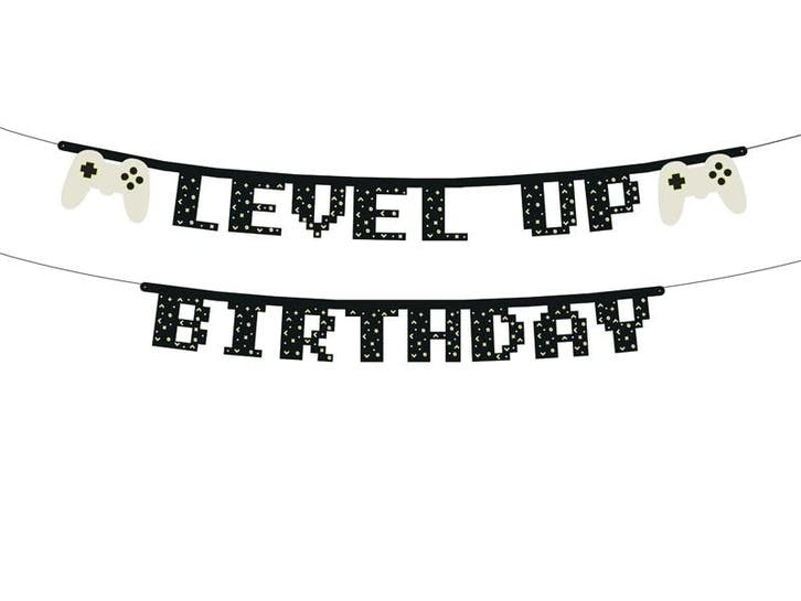 Gaming Party Banner Level Up Birthday 2,5m, Hobby en Vrije tijd, Feestartikelen, Nieuw, Verzenden